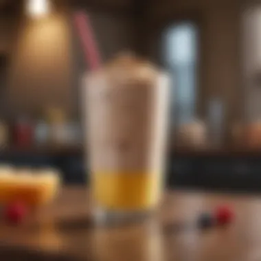 Colorful breakfast shake in a glass with a straw