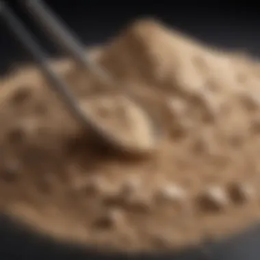 Quality Casein Protein Powder A close-up of casein protein powder in a scoop, highlighting its texture and quality.