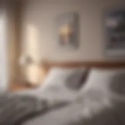 A serene morning scene with a sunrise illuminating a peaceful bedroom