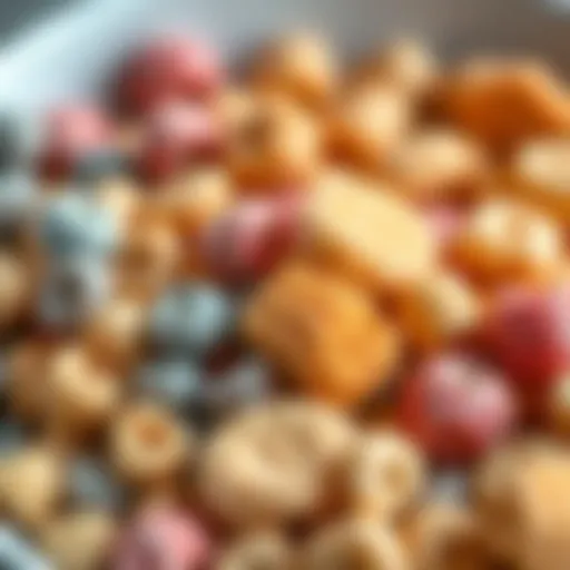 Assortment of sugar-free cereals in a bowl showcasing textures and colors