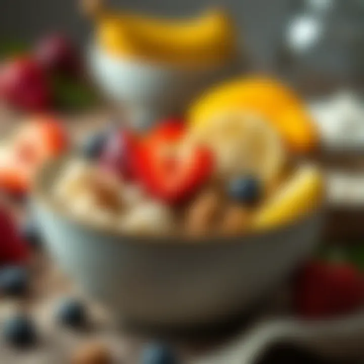 Bowl of oatmeal topped with fresh fruits representing healthy breakfast choices