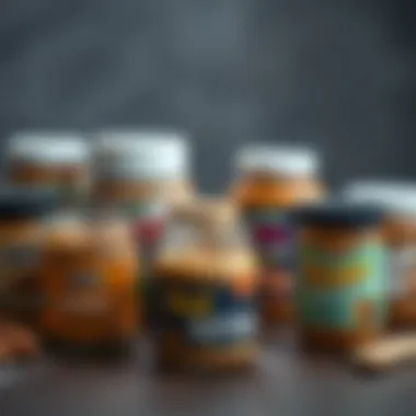 Array of Nut Butter Jars Showcasing Flavor Diversity An array of nut butter jars showcasing flavor diversity