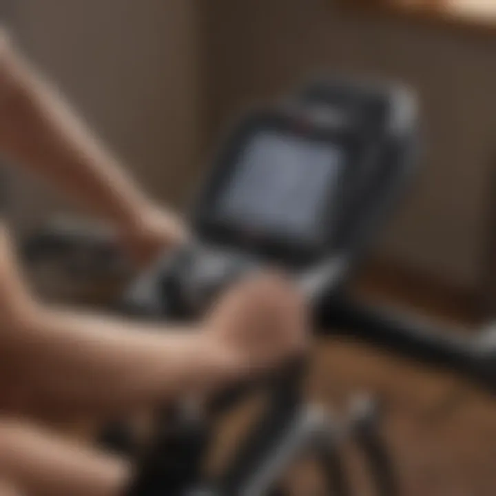 Close-up of exercise bike features and console