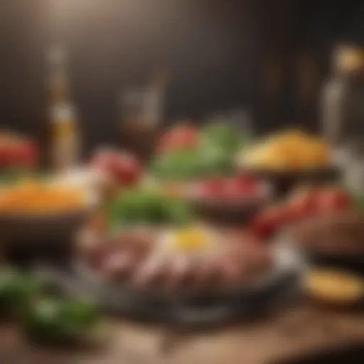 A diverse selection of healthy foods aligned with fast diet principles