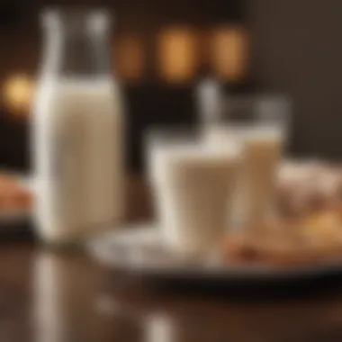 Filtered Milk in a Healthy Breakfast A serene setting featuring filtered milk in a healthy breakfast scene