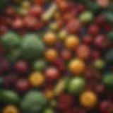 A vibrant array of fruits and vegetables known for boosting brain health.