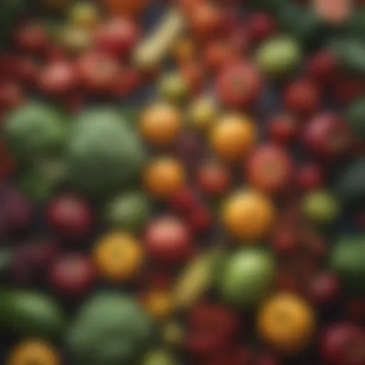A vibrant array of fruits and vegetables known for boosting brain health.