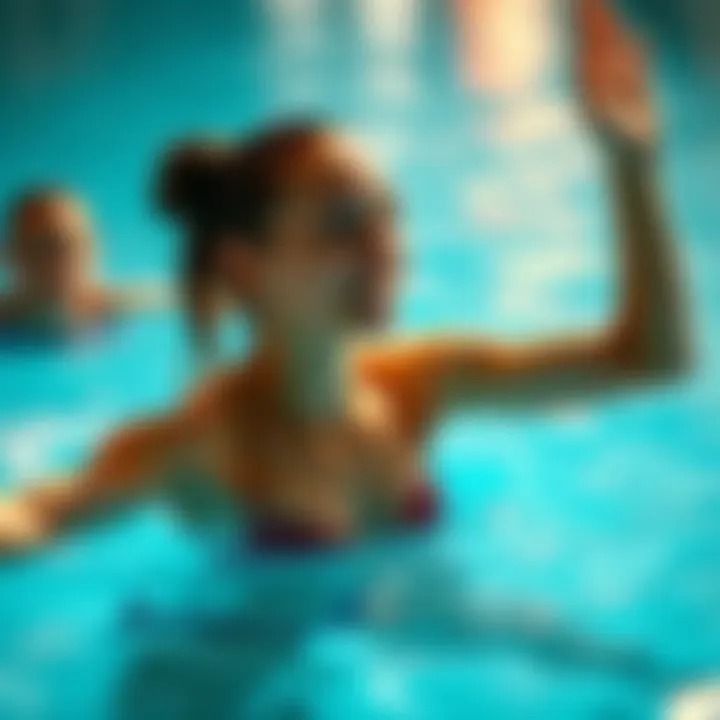 Refreshing Aquatic Fitness Gentle aquatic exercise being performed in a calm pool, showcasing the benefits of water-based workouts.