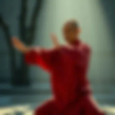 Graceful Tai Chi Movement A focused individual engaging in tai chi, highlighting the grace and balance involved in this low-impact martial art.