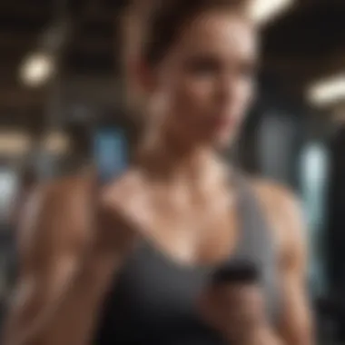 Engaging with Fitness Technology User engaged with a fitness app on a smartphone
