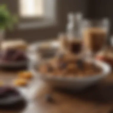 A breakfast table setting featuring low carb raisin bran