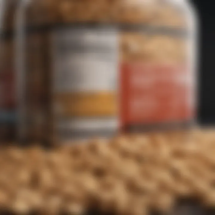 A close-up of nutritional labels highlighting low sugar and high protein content.