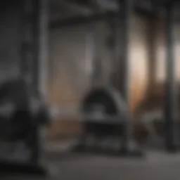 Close-up of a squat rack showcasing its sturdy design and adjustable features