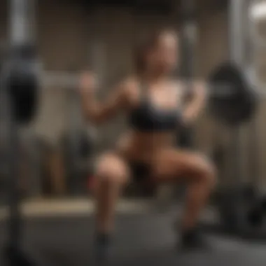 Proper Squat Technique with Barbell Demonstrating proper squat technique with a barbell on a squat rack