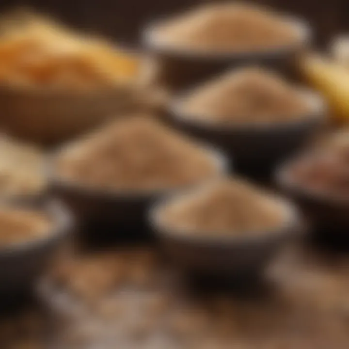 A variety of whole grains displayed in bowls