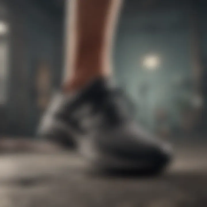 Foot with plantar fasciitis in supportive shoe