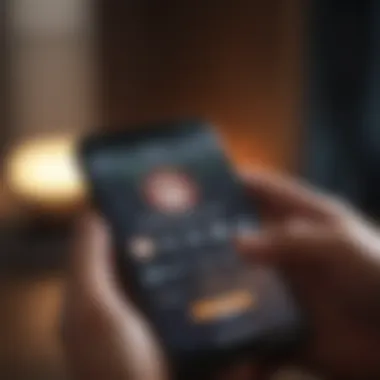 Meditation App Interface Close-up of a smartphone displaying a meditation app interface