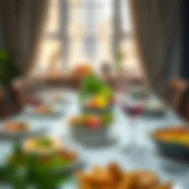 Elegant Dining with Convenient Meal Options An inviting table setting with ready meals and fresh produce