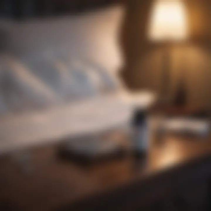 An array of sleeping pills displayed on a nightstand