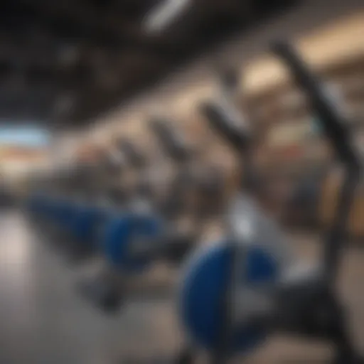 A variety of stationary bikes displayed in a Walmart store