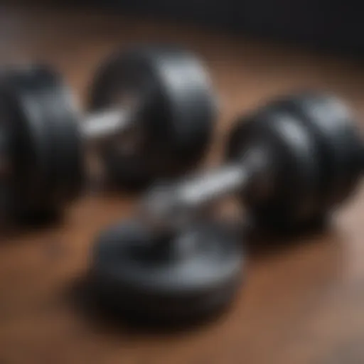 Close-up of adjustable dumbbells showcasing their unique design features