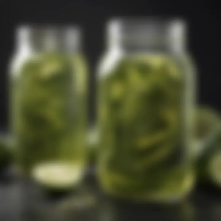 Close-up of nutrient-rich pickle juice with electrolyte content highlighted