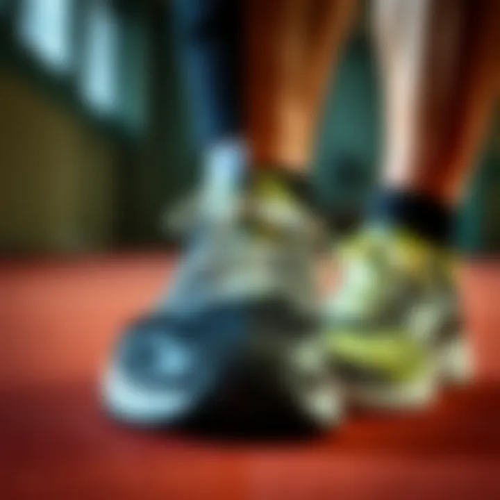 Side-by-side comparison of tennis shoes and weightlifting shoes