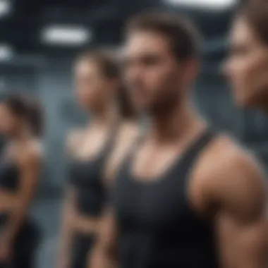 An inspiring scene of individuals interacting and supporting each other during a group fitness challenge.
