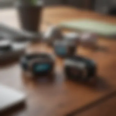 A collection of various simple activity trackers on a desk