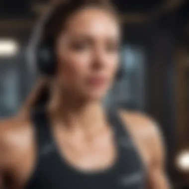 Athlete wearing comfortable sports headset during workout