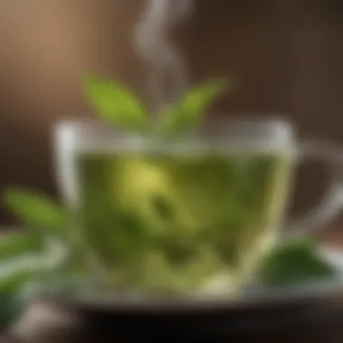 Fresh Green Tea: A Weight Loss Ally Close-up of a steaming cup of green tea with fresh leaves
