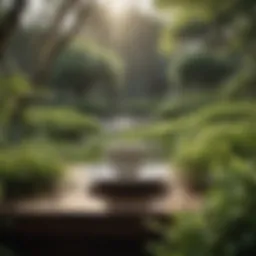 A serene tea garden showcasing various tea plants