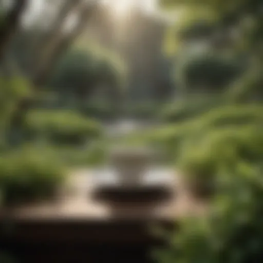 A serene tea garden showcasing various tea plants