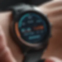 A close-up of a modern smartwatch displaying health metrics.