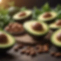 A vibrant assortment of keto-friendly foods including avocados, nuts, and leafy greens.