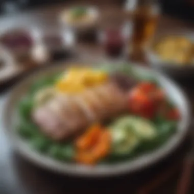 Artful Keto Meal A beautifully arranged keto meal on a plate, showcasing colorful ingredients.