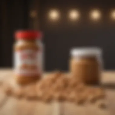 A vibrant display of peanuts and peanut butter on a wooden table