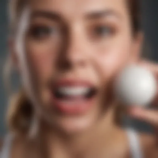 An individual using a mouth exercise ball to enhance jaw strength