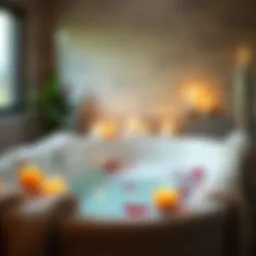 Soothing bath environment with candles and flowers