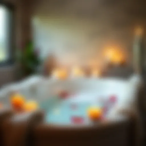 Soothing bath environment with candles and flowers