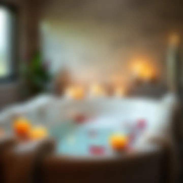 Soothing bath environment with candles and flowers
