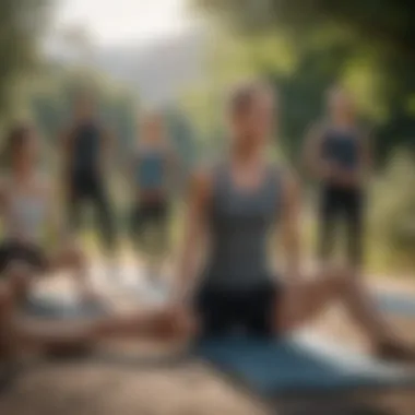 A group of individuals performing stretching exercises outdoors