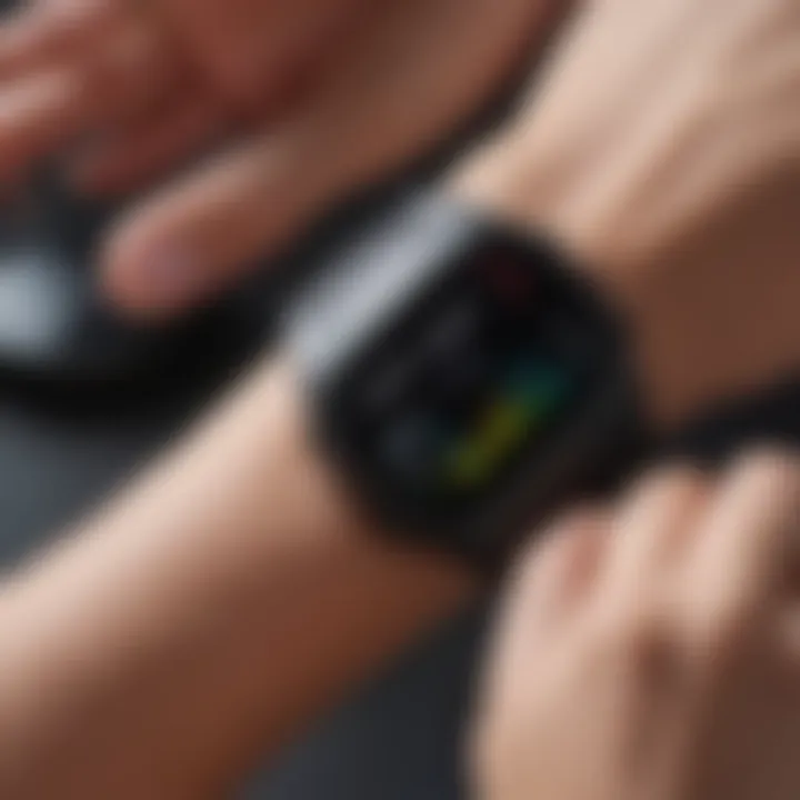 Close-up of a fitness band displaying health metrics