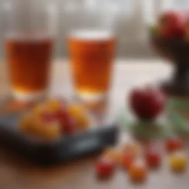 Measuring Progress with Gummies An arrangement of apple cider vinegar gummies alongside a measuring tape and a scale