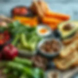 An array of healthy foods promoting fasting benefits