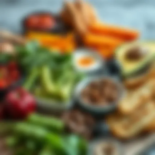 An array of healthy foods promoting fasting benefits
