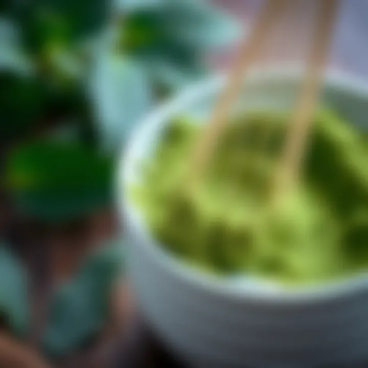 Close-up of Matcha Powder Close-up of matcha powder and whisk with natural background