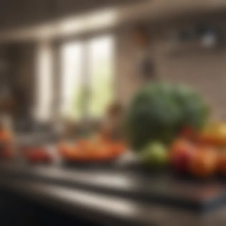 Fresh fruits and vegetables on a kitchen countertop reflecting healthy nutrition.