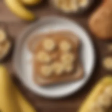 Peanut Butter and Banana Toast Delicious peanut butter spread on whole grain toast with a banana on the side.