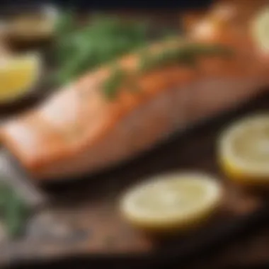 Lemon-Dill Baked Salmon Fillet Baked salmon fillet garnished with dill and lemon slices